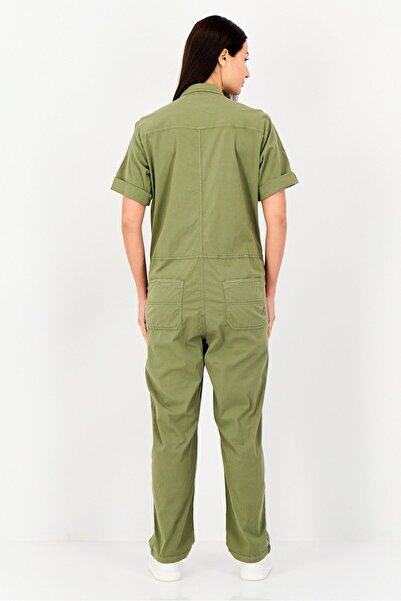 Reiko Women Solid Short Sleeve Jumpsuit, Khaki