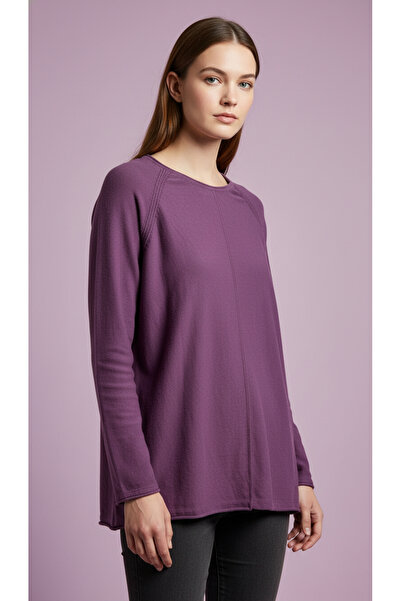 Digz fashion %100 Organic Cotton Mor Oversize İnce Triko Kazak