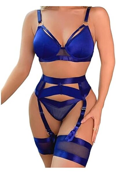 Margoun Women Lingerie Sets with Garter Belt 4 Pieces Lace Teddy Babydoll Bodysuit MG06