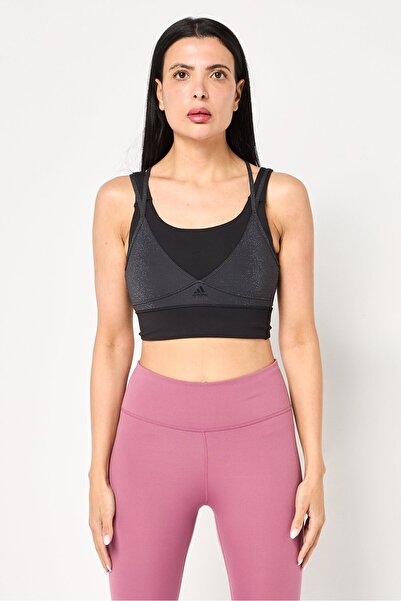 adidas Women Brand Logo Padded Sports Bra, Black