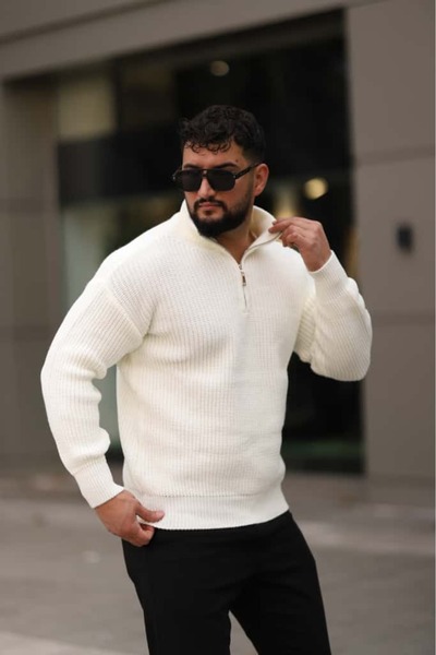 L-KOM guler ridicat Pulover confortabil din tricot cu fermoar