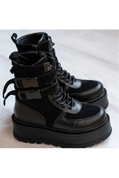 exclusives.ro Ghete dama - Seven -Inalte - Negre - mix piele naturala - velur...