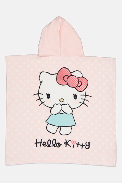 SANRIO Kids Girl Hello Kitty Hooded Poncho Bath Towel, Pink