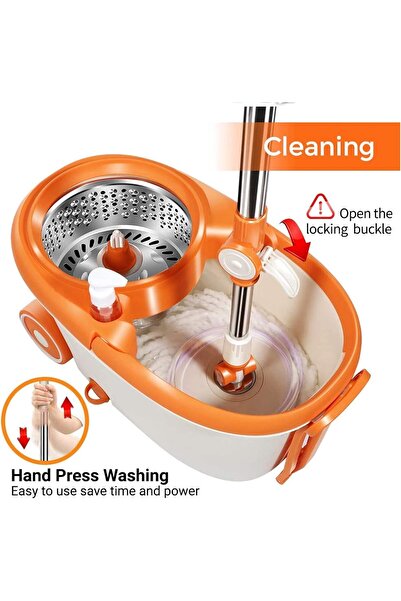 SULFAR 9.6L Spin Mop Set with Stainless Steel 360° Rotating Microfiber Head and 6 Pads