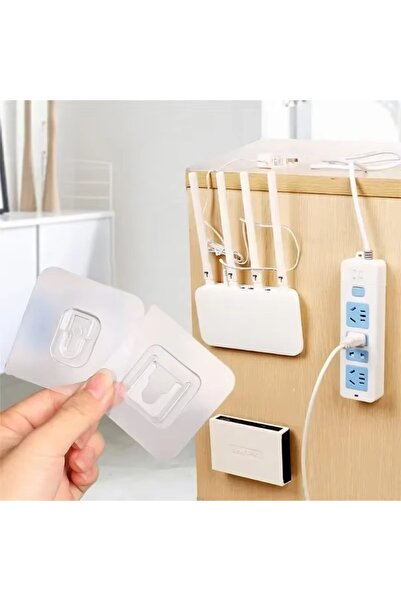 tafce 1 Adet Çift Taraflı Yapışkanlı Geçmeli Klips Eşya Sabitleme Askısı Şeffaf Duvar Kancası