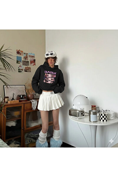 Touz Moda Kpop Demon Hunters Detail Printed Hooded Sweatshirt