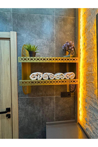 zmtdesign Metal Duvar Rafı – 2 Katlı Dekoratif Lazer Kesim Raf | Modern (Siyah / Gold / Beyaz)