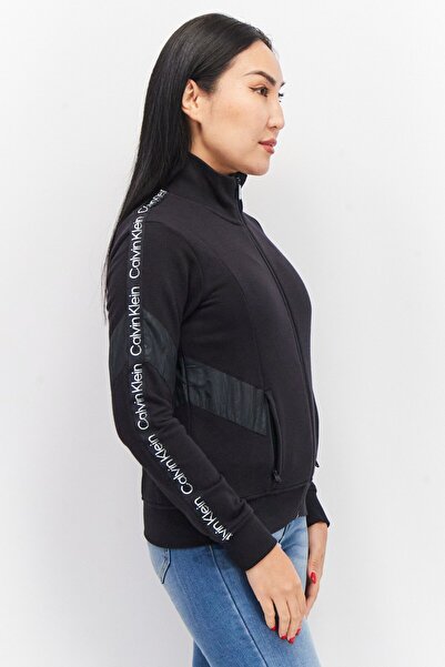 Calvin Klein Women High Neck Brand Logo Full Zip Jacket, Black
