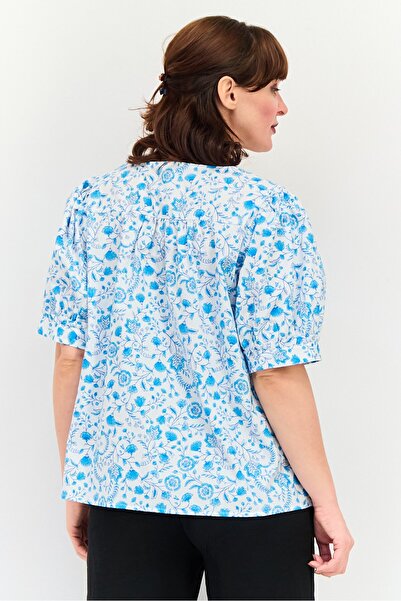 Draper James Women V Neck Short Sleeve Floral Print Top, Multicolor