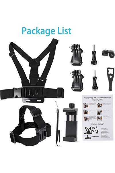 Generic PellKing Chest & Head Strap Mount Set for Mobile POV/VLOG - Universal Clip for iPhone, Samsung, GoPr