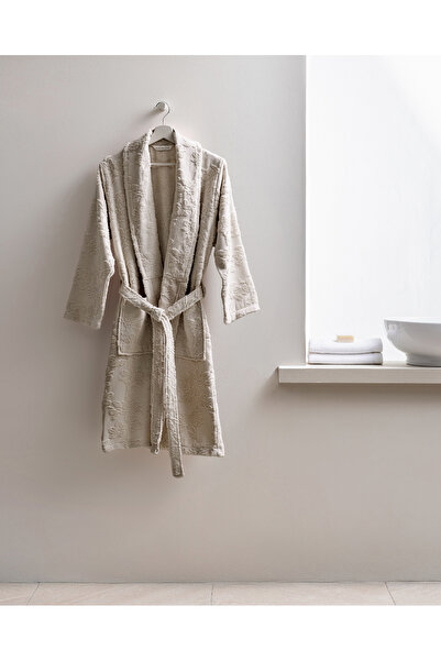 Madame Coco Bertha Şalyaka 100% Cotton Women's Robe - Beige
