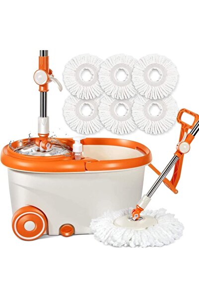 SULFAR 9.6L Spin Mop Set with Stainless Steel 360° Rotating Microfiber Head and 6 Pads