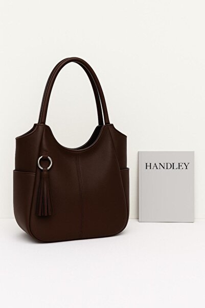 Handley Geantă de mână și de umăr din piele elegantă de lux cu ciucuri