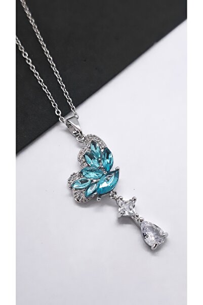 Serenity Drop Zircon Stone Butterfly Wing Steel Necklace