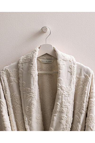 Madame Coco Bertha Şalyaka 100% Cotton Women's Robe - Beige