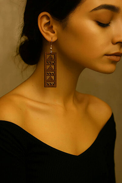 bitangosu Motifin Duruşu - Wooden Carved Dangling Earrings