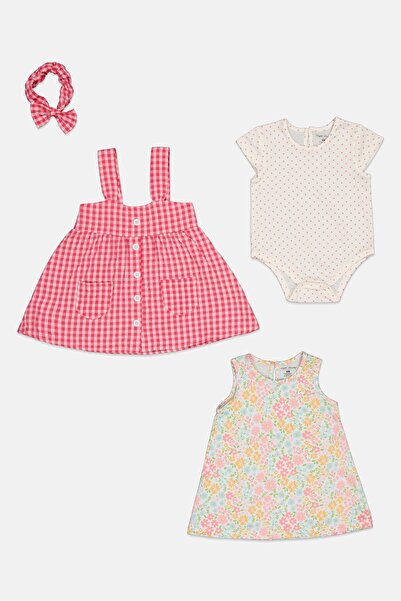 English Laundry Toddlers Girl 4 Pieces Dress ,Romper and Headband Set, Multicolor