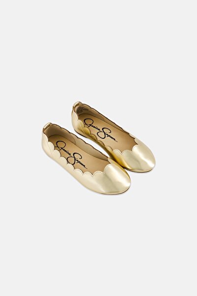 Jessica Simpson Kids Girl Amy Scallop Slip On Metallic Flats, Gold