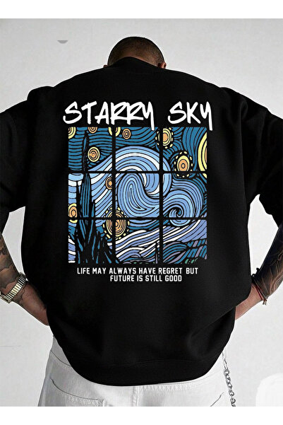 LORVEX Unisex Oversize Φούτερ με λαιμόκοψη ποδηλάτου σε μαύρο χρώμα με στάμπα...