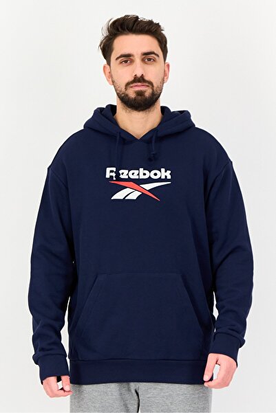 Reebok هودي رجالي رياضي بأكمام طويلة مناسب للأنشطة الخارجية، أزرق داكن