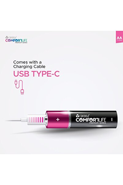 Other بطاريات ليثيوم أيون AA قابلة لإعادة الشحن من Comfort Life، 2600 مللي أمبير/ساعة، شحن من النوع C، عبوة من قطعتين مع كابل،