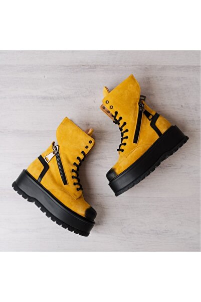 exclusives.ro Ghete Dama - wings - yellow - piele naturala velur galben