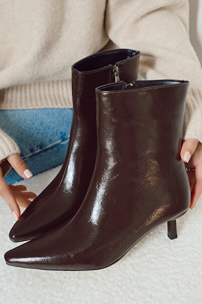 POLKA STORE Kiss Остри носове Ниски токчета Цип Дамски ботуши Ботуши Дървени токчета Суед