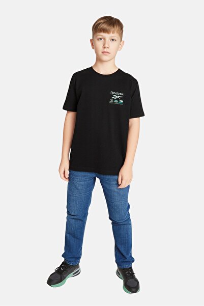 Reebok Kids Boy Graphic Print Short Sleeve Outdoor T-Shirt, Washed Black