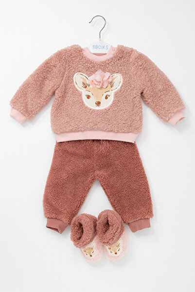 Necix's Kız Bebek Panduflu Welsoft Kışlık Uzun Kollu Alt Üst Bebek Takımı