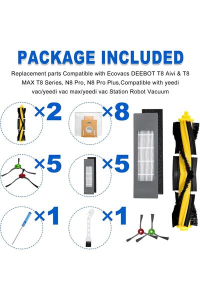 Generic DEEBOT T8 N8 Replacement Parts for ECOVACS Deebot (Dust-Bags, Main Brush, Side Brushes, HEPA Filters