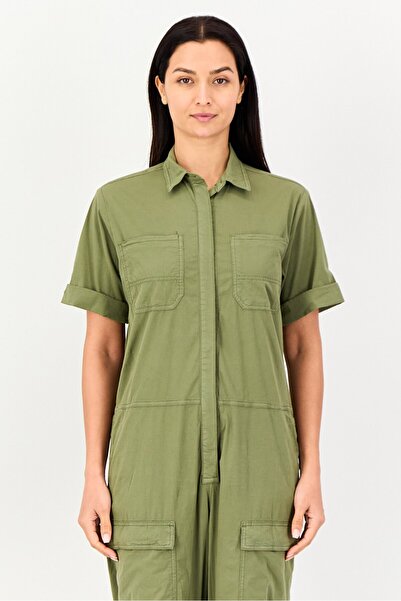 Reiko Women Solid Short Sleeve Jumpsuit, Khaki