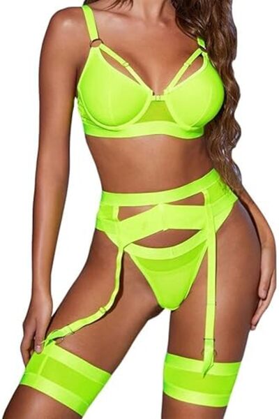 Margoun Women Lingerie Sets with Garter Belt 4 Pieces Lace Teddy Babydoll Bodysuit MG06