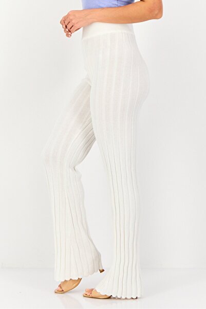 Forever 21 Women Regular Fit Textured Wide Leg Pants, White