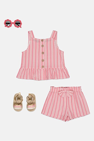 English Laundry Toddlers Girl 4 Pcs Stripe Top And Shorts, Sunglasses And Sandals, Multicolor