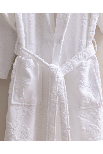 Madame Coco Bertha Şalyaka %100 Pamuk Kadın Bornoz - Beyaz