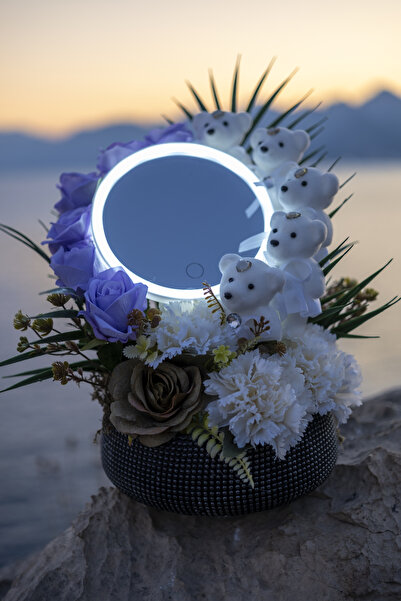 BYSHOPPİNG Dekoratif Dokunmatik Aynalı Ayıcık Ve Gül Hediyeik Arajman Sevgili...