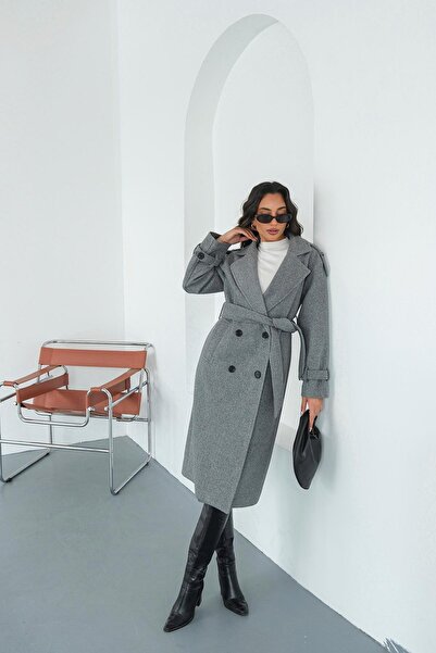 My Loore Kadın Gri Lüks Premium Kaşe Kaban