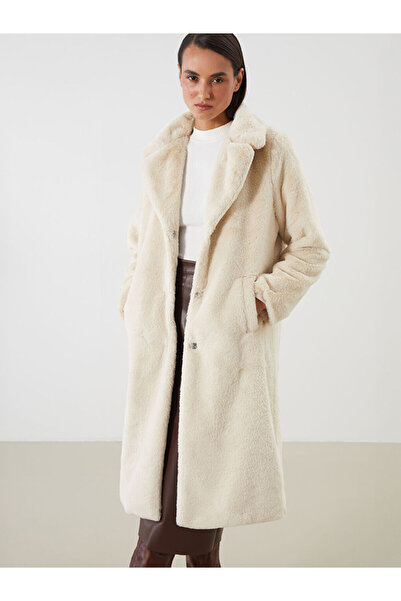 LC Waikiki Beige Jacket Collar Women's Fur Coat