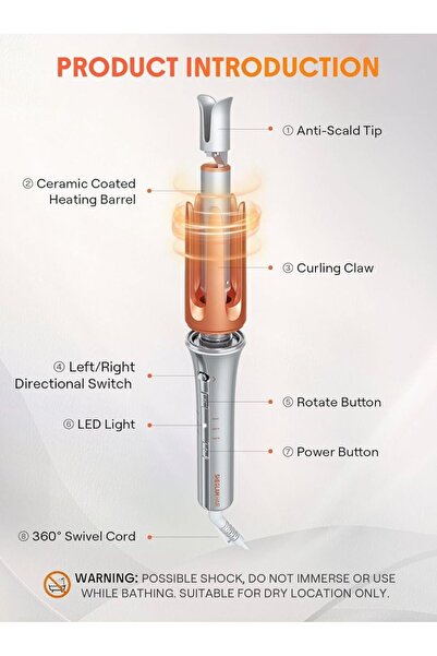 MYWORLD SHEGLAM Automatic Curling Iron 1′′/25mm with 3 Temperatures Fast Heating, 2-Way Rotation,