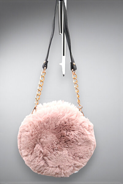 HFKY Women's Plush Bag. Plush Shoulder Bag with Leather Chain Detail. Messenger Bag.
