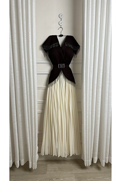EVENTTANA Barbie Almond Dress with Crystal Fringe and Chiffon Skirt by Eventana