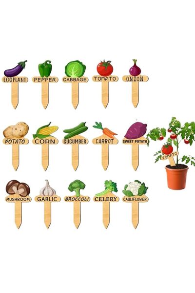 Generic 15PCS Wooden Vegetable Plant Labels, Garden Markers with Vegetable Sh...