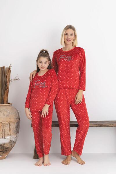 Mine style Mother Daughter Velvet-Red Injection Printed Dot Pattern &lt;&gt; Winter French Velvet Pajamas Set
