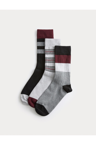 Marks & Spencer 3’lü Pamuk Karışımlı Çizgili Çorap Seti