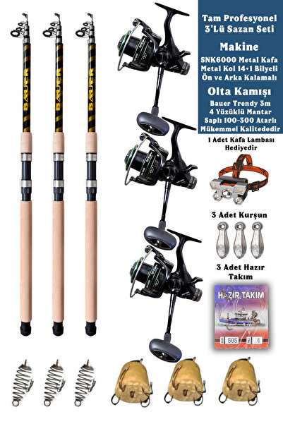 ALASTOR Profesyonel Sazan Olta Seti Ultra Pro 3'Lü Set 100-300 Atarlı Olta Kamışı 14+1 Bilyeli Olta Makinesi