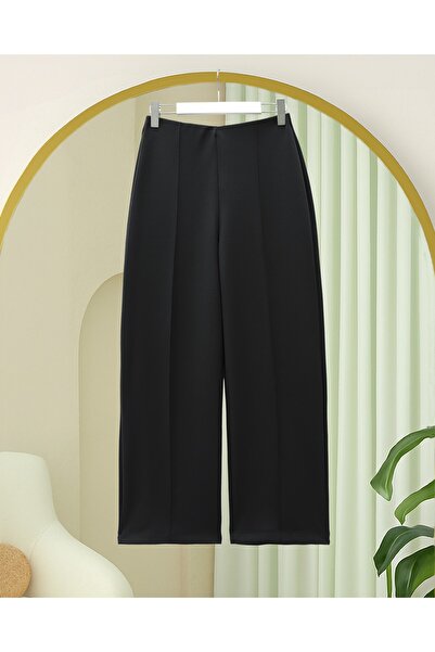 Modamorfo Wide Leg Two-Thread Combed Cotton Trousers - Black