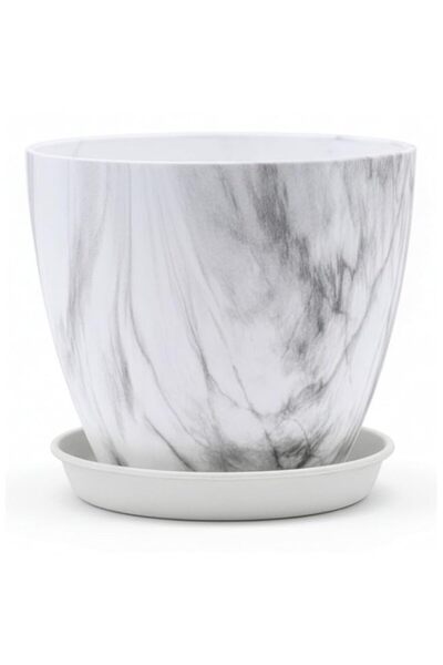 Generic Vgrow White Marble-Textured Indoor Plant Pots - 6.5 Inch - Durable Me...