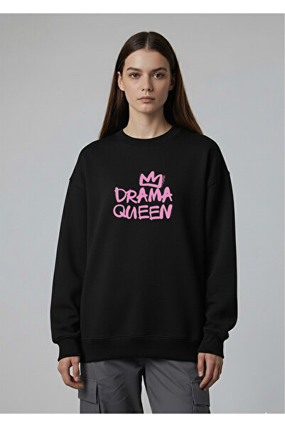 LORVEX Swea supradimensionată pentru femei cu decolteu tip crew tricou DRAMA ...