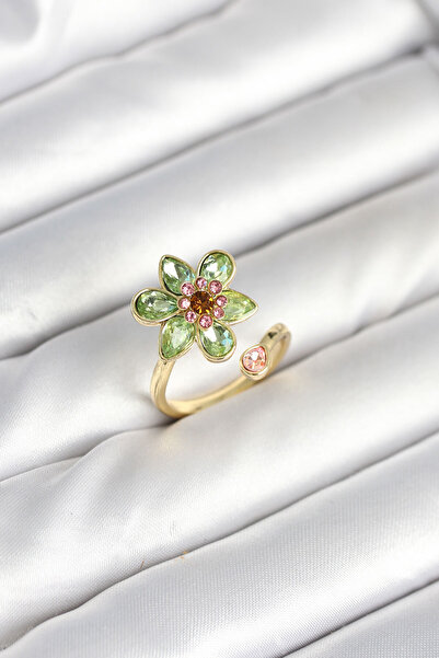 Skygo Flower Model Green Brass Gold Color Ring - Tj-Byk3901