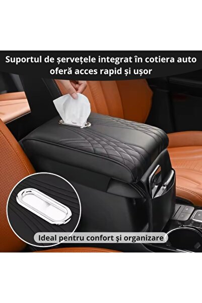 OEM Premium Leather Car Armrest with Memory Foam, Elegant Stitching, Phone Holder & Storage — Black